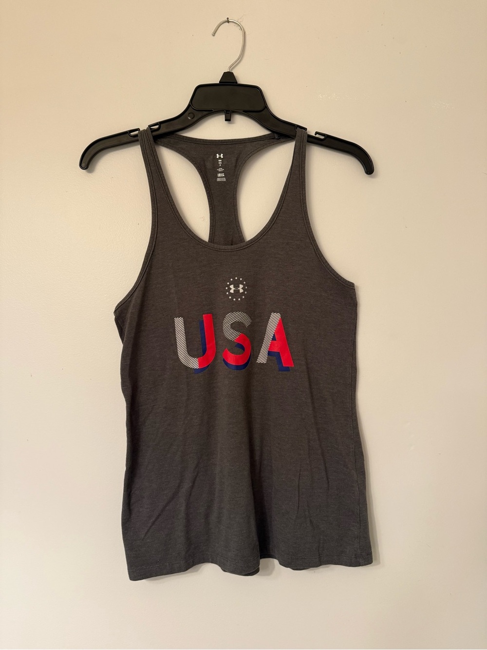 Women’s S Under Armour Charcoal USA Graphic Racerback Tank - Picture 1 of 4